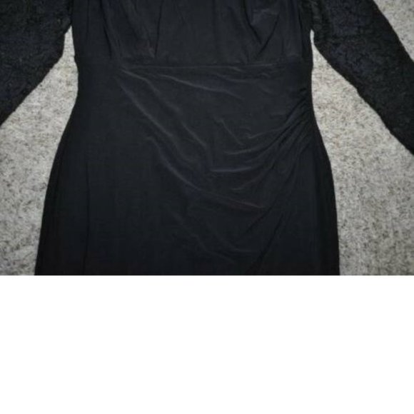 Womens Formal Dress Chaps Black 22W Sheath Long Lace Sleeve Party Back Zip Plus - Picture 5 of 7